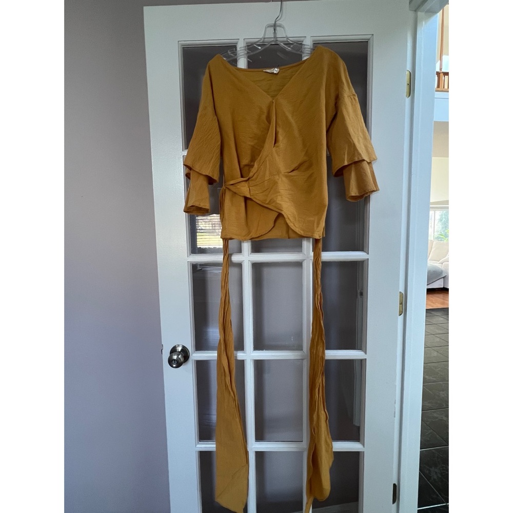 Entro Yellow Tie Wrap Blouse with Bell Sleeves